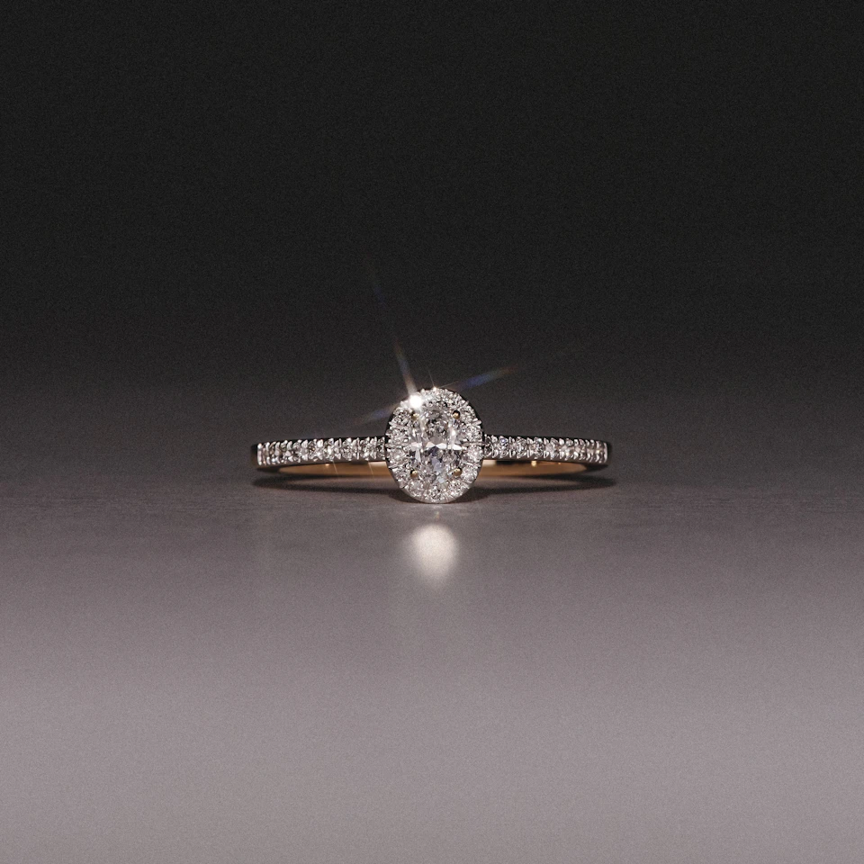 Lumia Oval Cut Lab Diamond Halo Ring 0.33ct F/VS in 18K Gold Vermeil