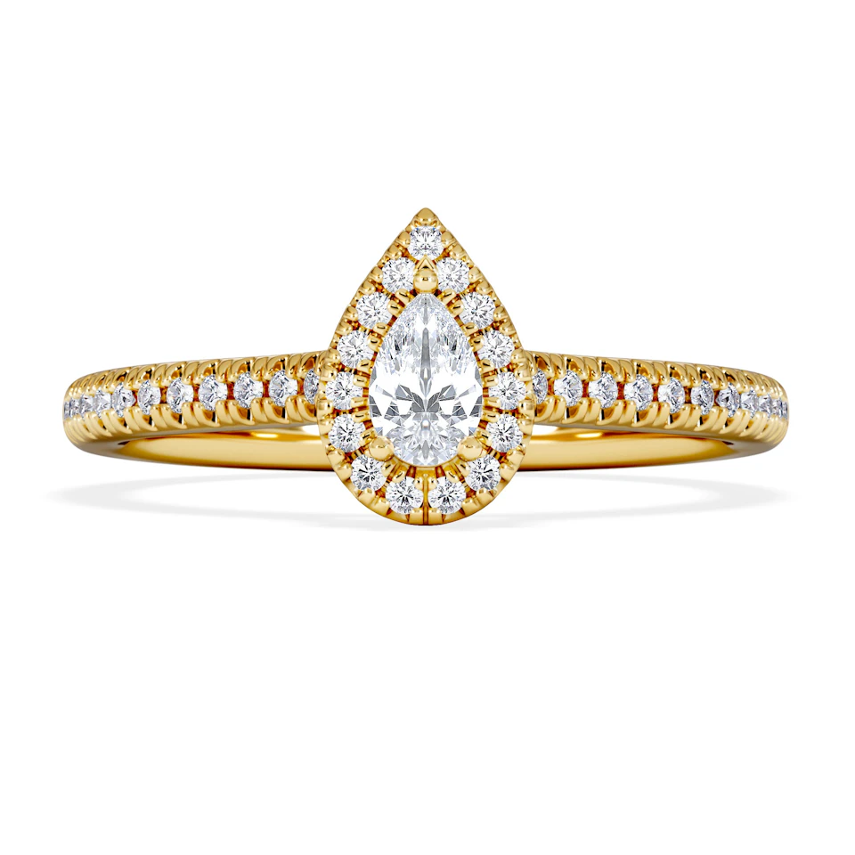 Lumia Pear Cut Lab Diamond Halo Ring 0.33ct F/VS in 18K Gold Vermeil