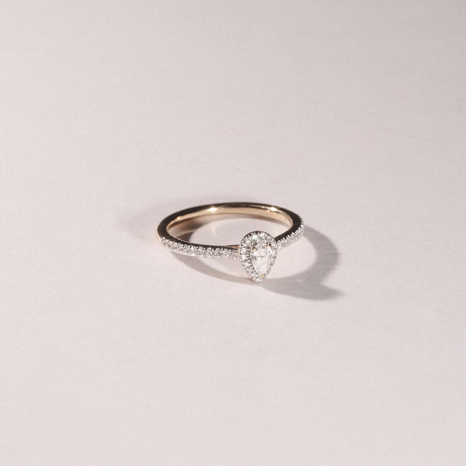 Lumia Pear Cut Lab Diamond Halo Ring 0.33ct F/VS in 18K Gold Vermeil