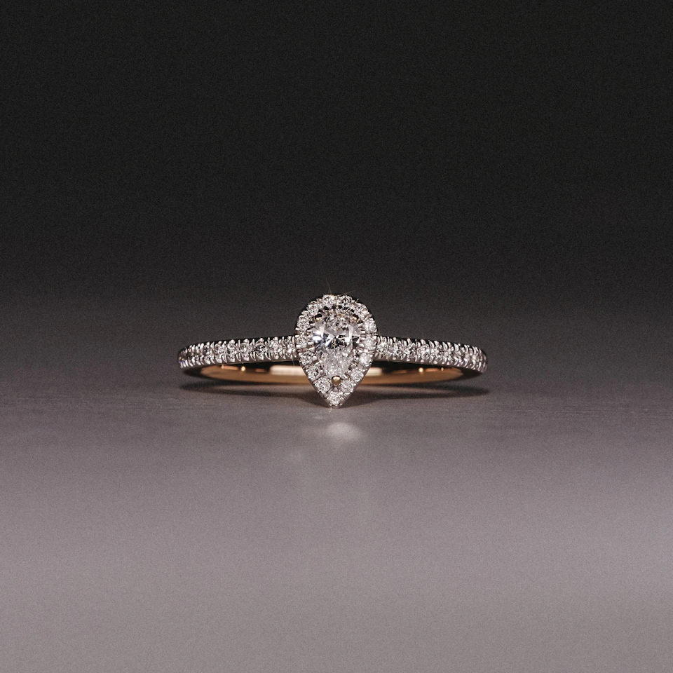 Lumia Pear Cut Lab Diamond Halo Ring 0.33ct F/VS in 18K Gold Vermeil