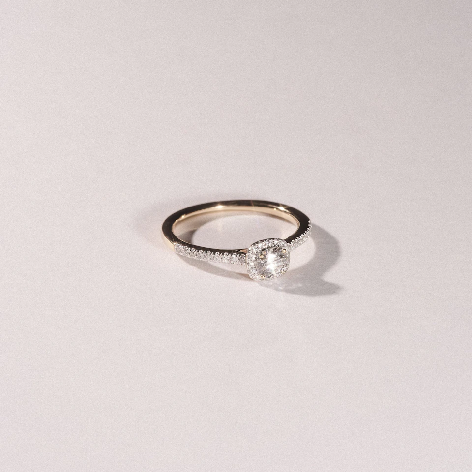 Lumia Round Cut Lab Diamond Halo Ring 0.50ct F/VS in 18K Gold Vermeil