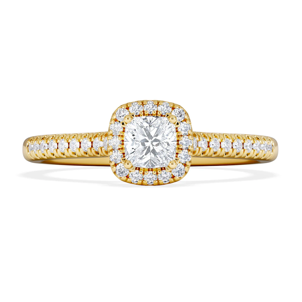 Lumia Cushion Cut Lab Diamond Halo Ring 0.50ct F/VS in 18K Gold Vermeil