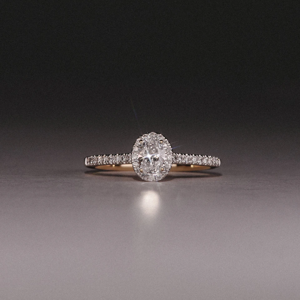 Lumia Oval Cut Lab Diamond Halo Ring 0.50ct F/VS in 18K Gold Vermeil
