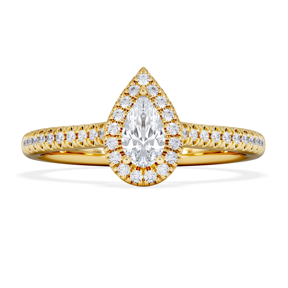 Lumia Pear Cut Lab Diamond Halo Ring 0.50ct F/VS in 18K Gold Vermeil