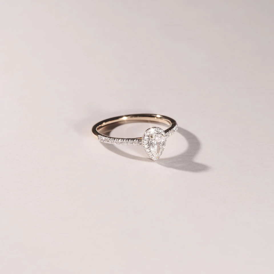 Lumia Pear Cut Lab Diamond Halo Ring 0.50ct F/VS in 18K Gold Vermeil