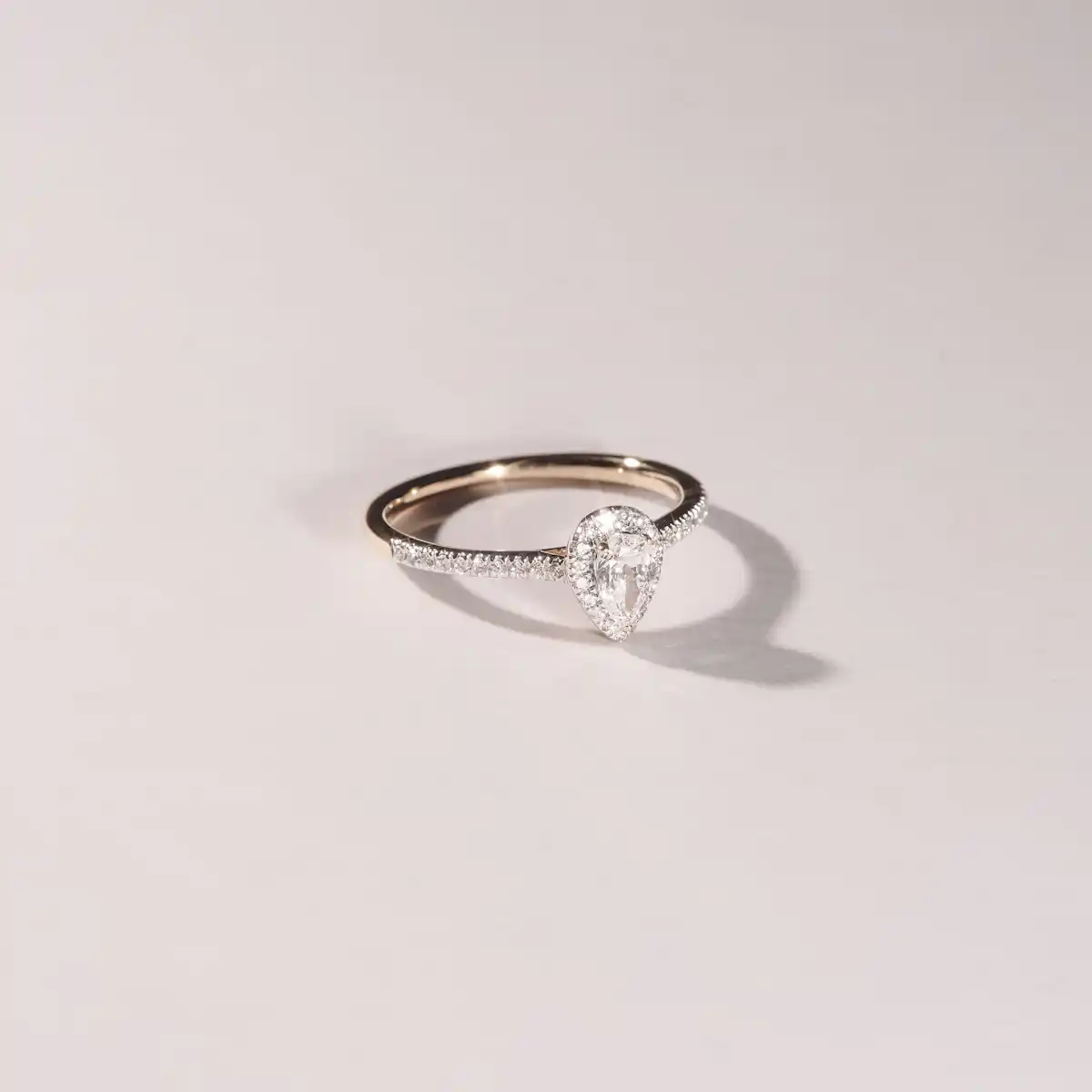 Lumia Pear Cut Lab Diamond Halo Ring 0.50ct F/VS in 18K Gold Vermeil