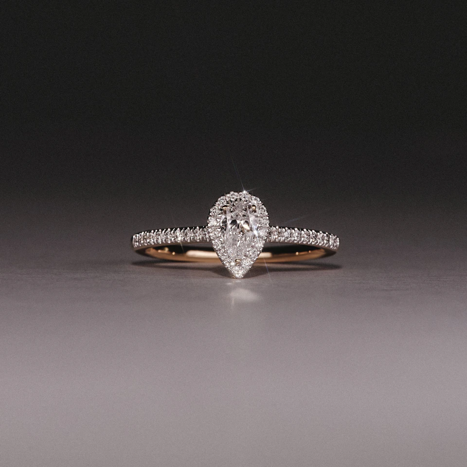 Lumia Pear Cut Lab Diamond Halo Ring 0.50ct F/VS in 18K Gold Vermeil
