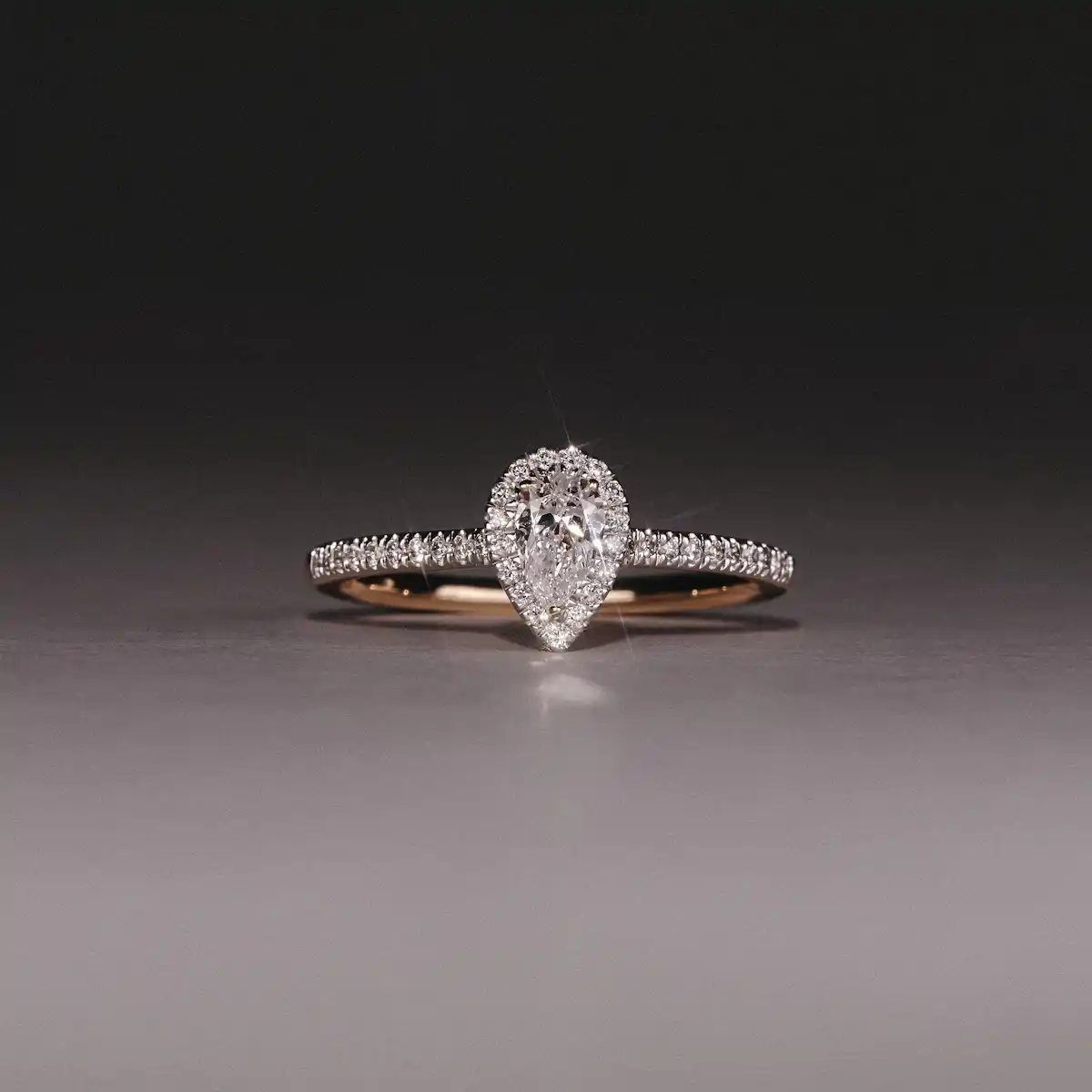 Lumia Pear Cut Lab Diamond Halo Ring 0.50ct F/VS in 18K Gold Vermeil