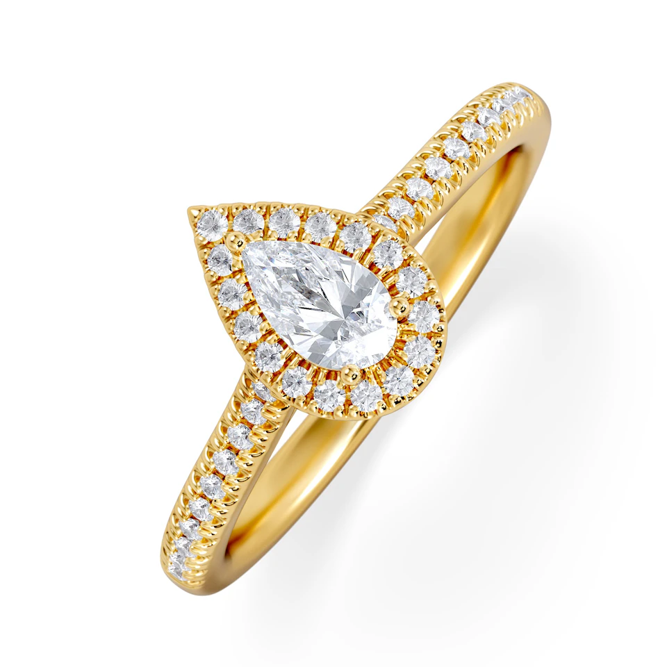 Lumia Pear Cut Lab Diamond Halo Ring 0.50ct F/VS in 18K Gold Vermeil