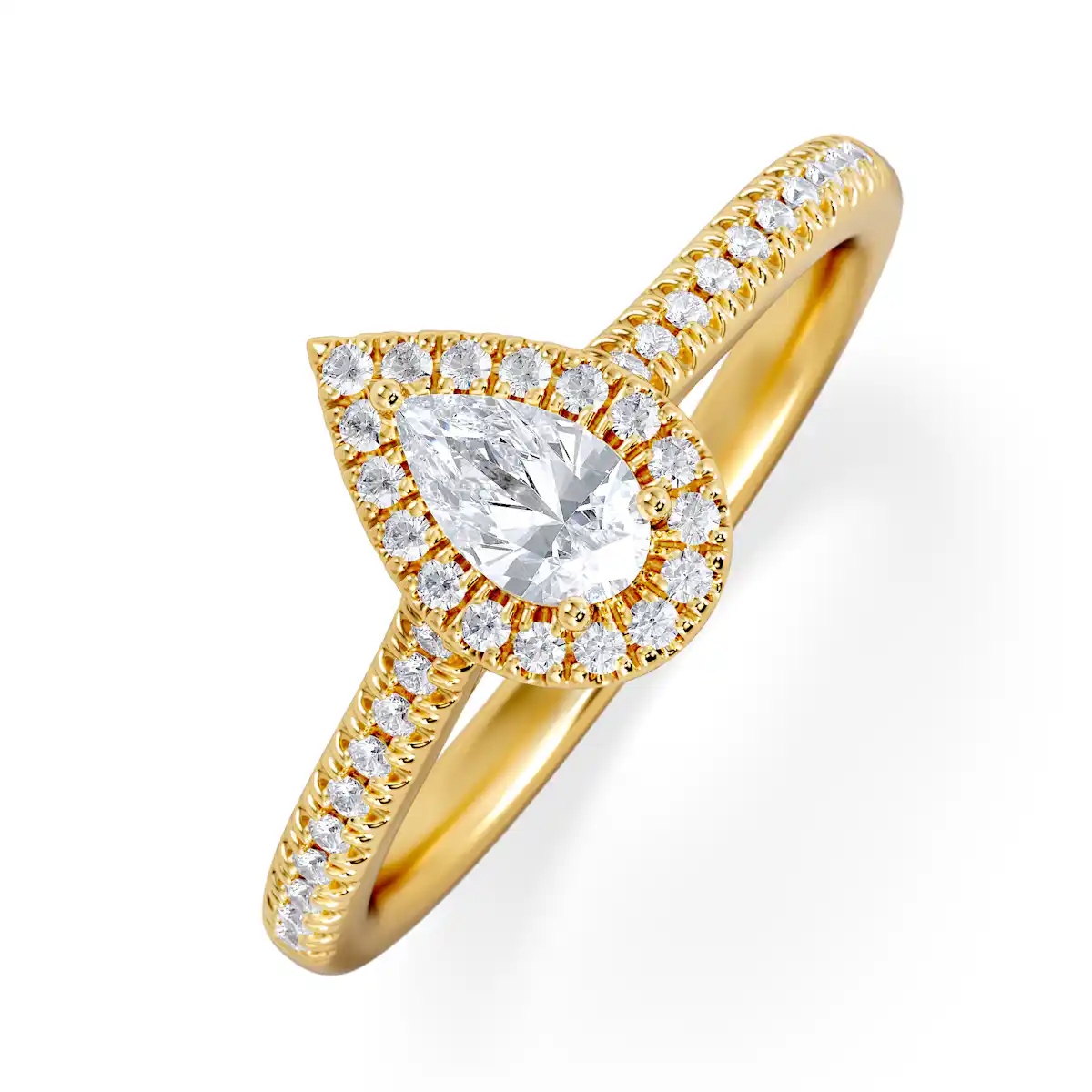 Lumia Pear Cut Lab Diamond Halo Ring 0.50ct F/VS in 18K Gold Vermeil
