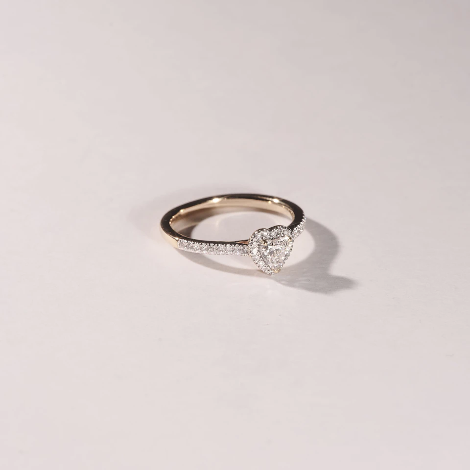 Lumia Heart Cut Lab Diamond Halo Ring 0.50ct F/VS in 18K Gold Vermeil