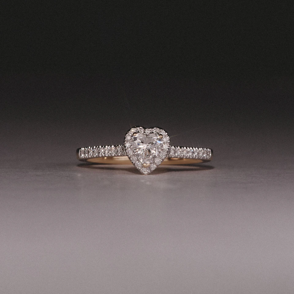 Lumia Heart Cut Lab Diamond Halo Ring 0.50ct F/VS in 18K Gold Vermeil