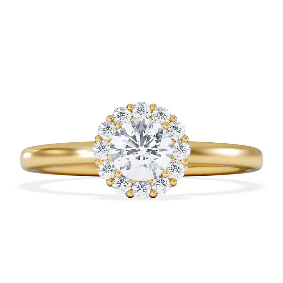 The Fleur Halo 0.50ct  H/SI Round Cut Lab Diamond Ring in 9K Yellow Gold