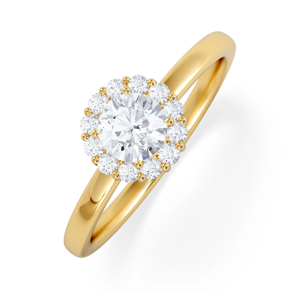 The Fleur Halo 0.50ct  H/SI Round Cut Lab Diamond Ring in 9K Yellow Gold