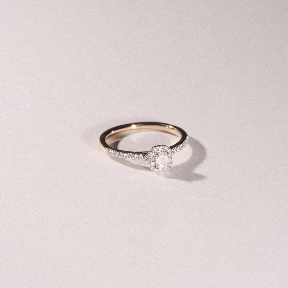 Lumia Emerald Cut Lab Diamond Halo Ring 0.33ct F/VS in 18K Gold Vermeil