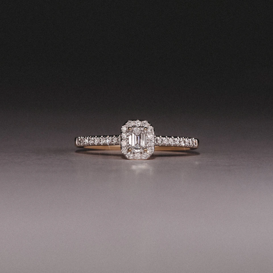 Lumia Emerald Cut Lab Diamond Halo Ring 0.33ct F/VS in 18K Gold Vermeil