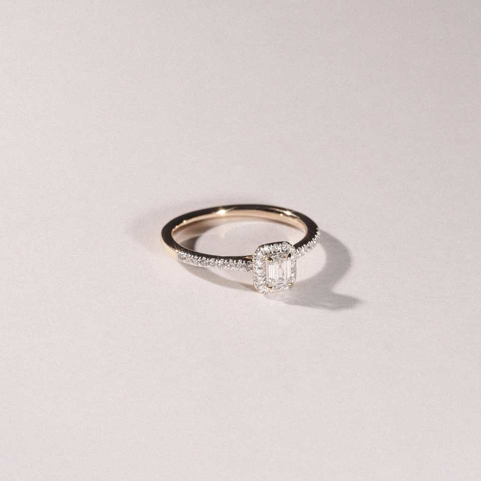 Lumia Emerald Cut Lab Diamond Halo Ring 0.50ct F/VS in 18K Gold Vermeil