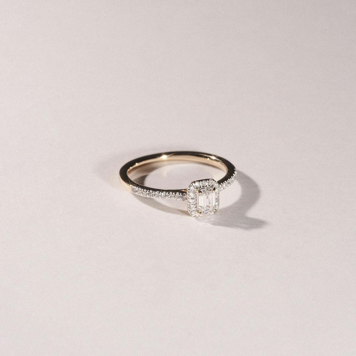 Lumia Emerald Cut Lab Diamond Halo Ring 0.50ct F/VS in 18K Gold Vermeil