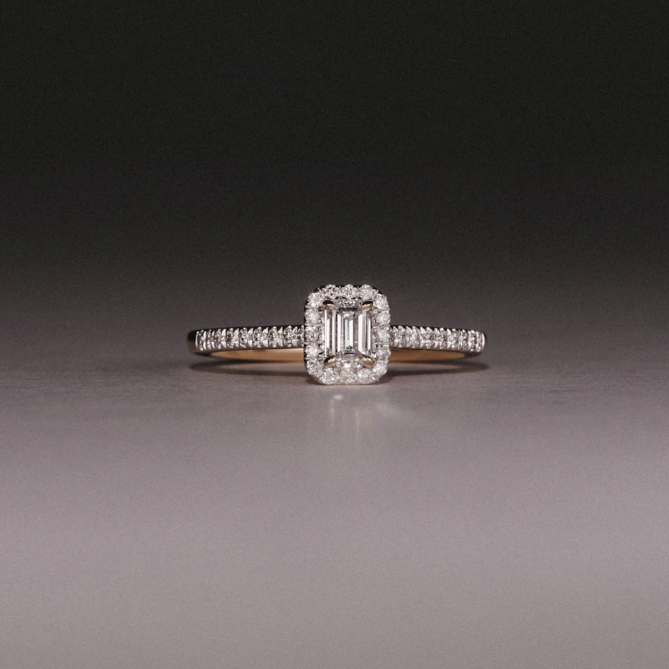 Lumia Emerald Cut Lab Diamond Halo Ring 0.50ct F/VS in 18K Gold Vermeil