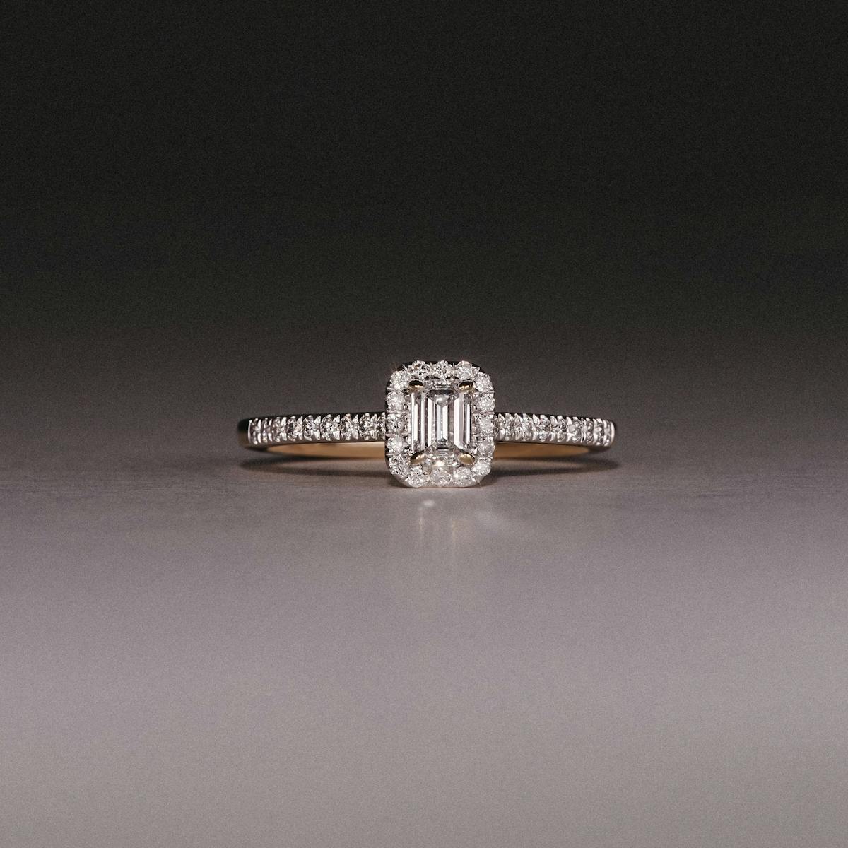 Lumia Emerald Cut Lab Diamond Halo Ring 0.50ct F/VS in 18K Gold Vermeil