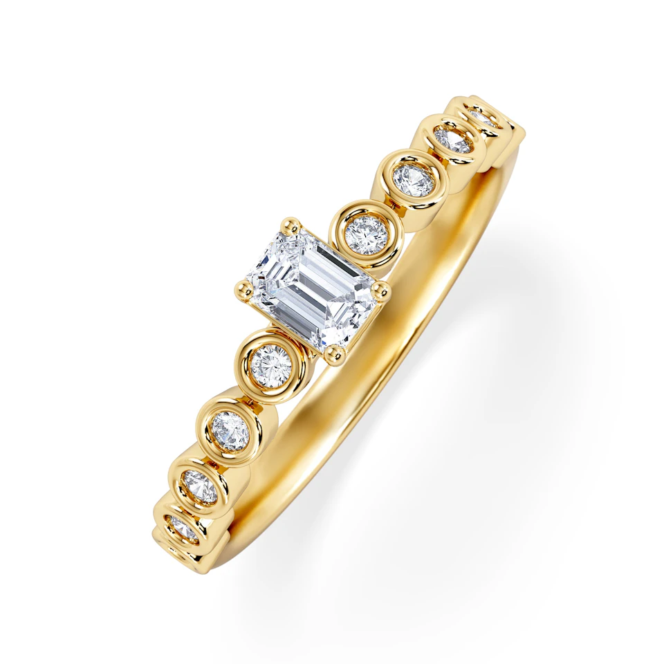 Entwine 0.30ct Emerald Cut Lab Diamond Solitaire Engagement Ring with Side Stones in 18K Gold Vermeil