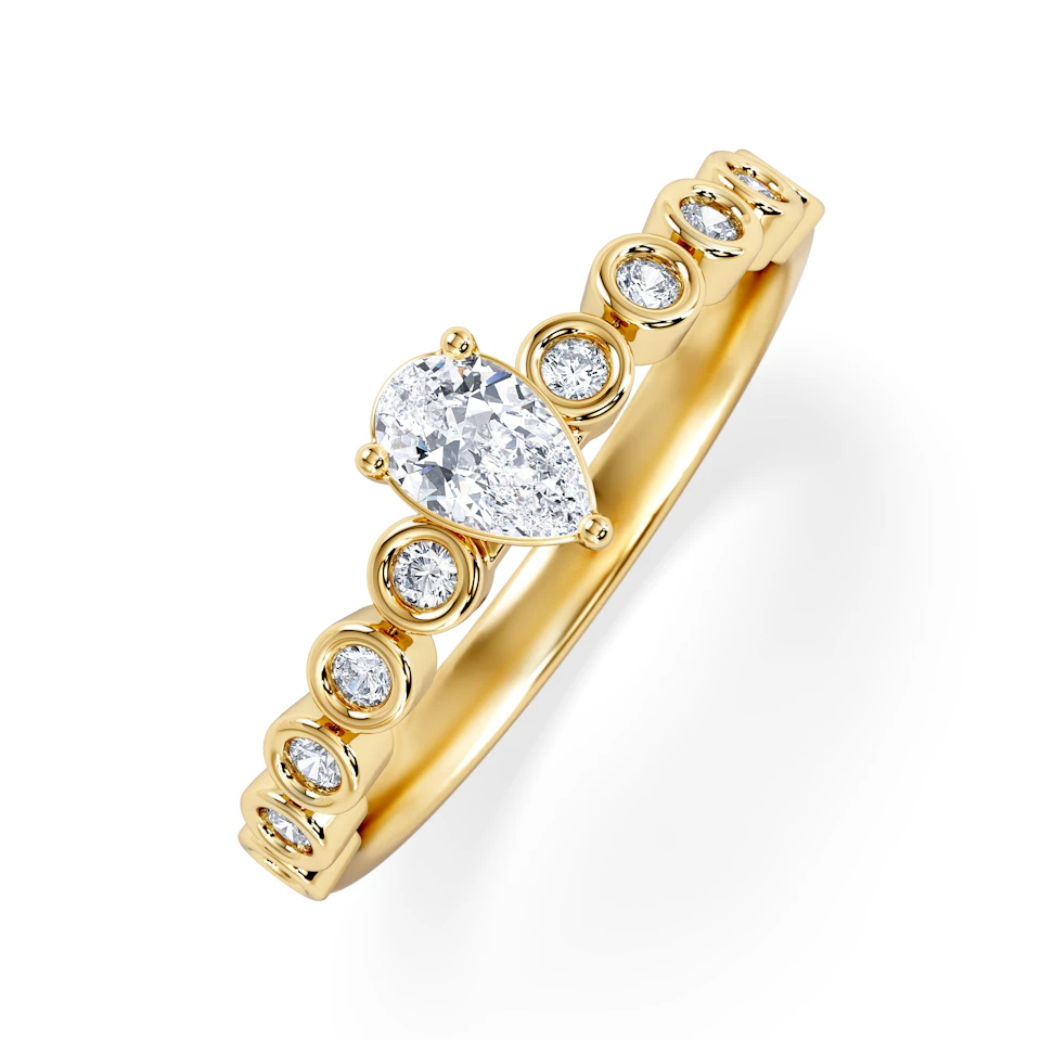 Entwine 0.30ct Pear Cut Lab Diamond Solitaire Engagement Ring with Side Stones in 18K Gold Vermeil