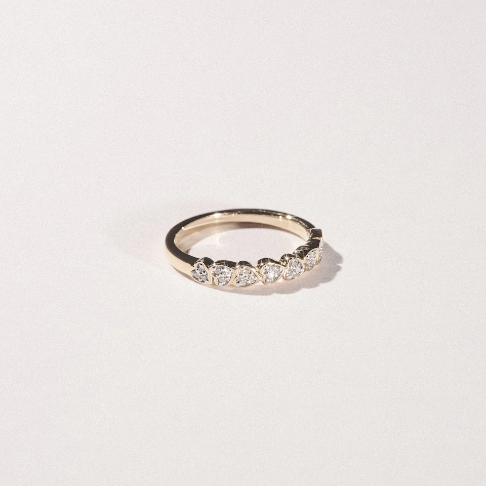 Heart Half Eternity Ring Lab Diamond 0.11ct in 18K Gold Vermeil