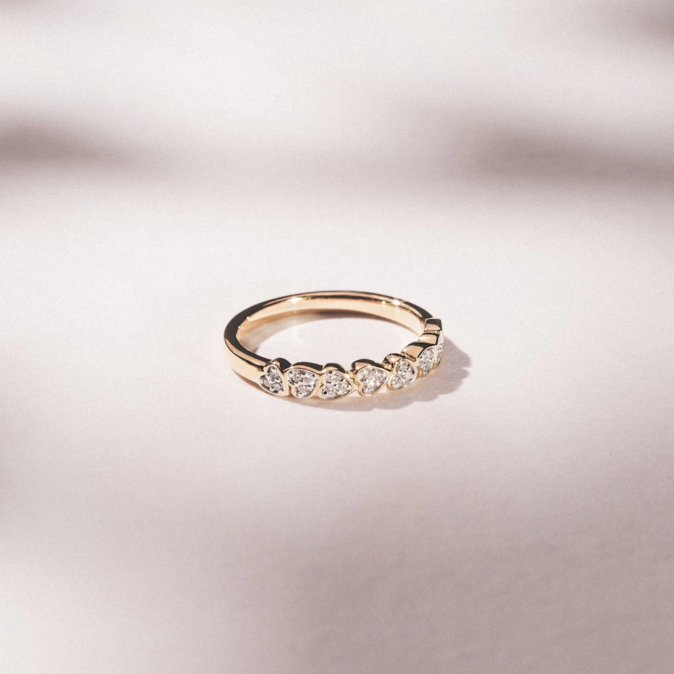 Heart Half Eternity Ring Lab Diamond 0.11ct in 18K Gold Vermeil