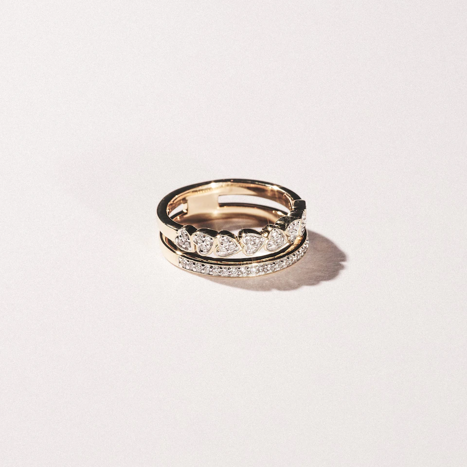 Double Heart Band Stacking Ring Lab Diamond 0.20ct in 18K Gold Vermeil