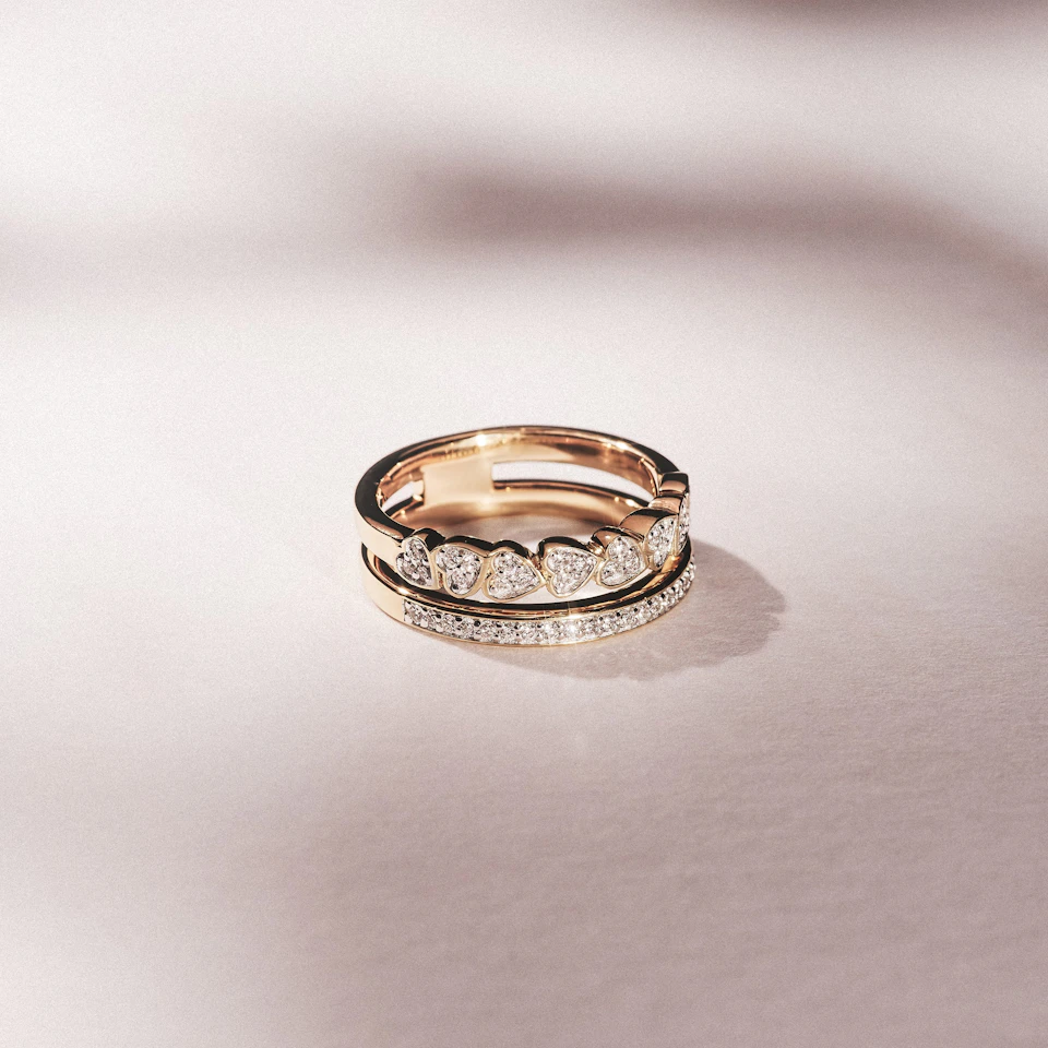 Double Heart Band Stacking Ring Lab Diamond 0.20ct in 18K Gold Vermeil