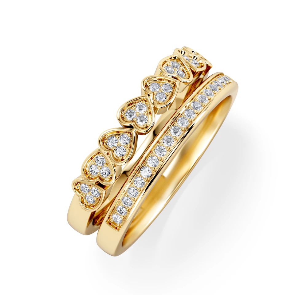 Double Heart Band Stacking Ring Lab Diamond 0.20ct in 18K Gold Vermeil