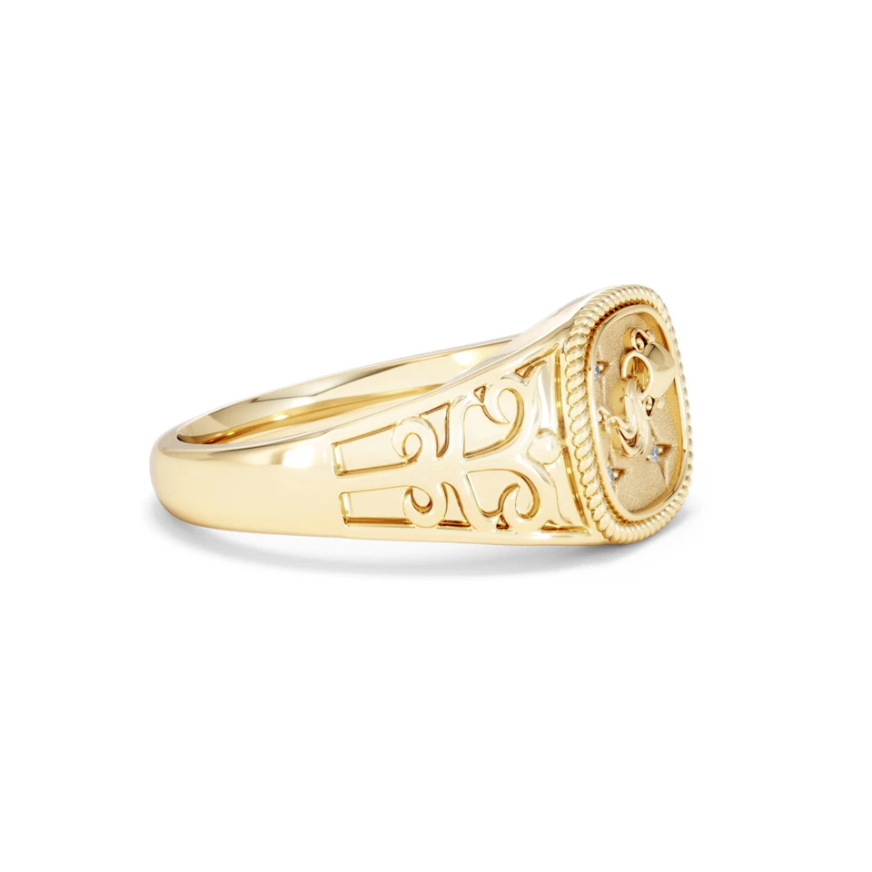Aquarius Zodiac 0.01ct Lab Diamond Signet Ring in 18K Gold Vermeil