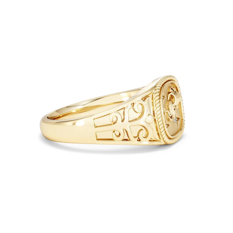 Aquarius Zodiac 0.01ct Lab Diamond Signet Ring in 18K Gold Vermeil