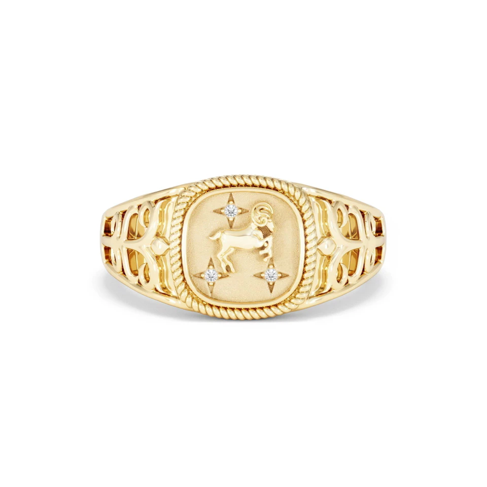 Aries Zodiac 0.01ct Lab Diamond Signet Ring in 18K Gold Vermeil