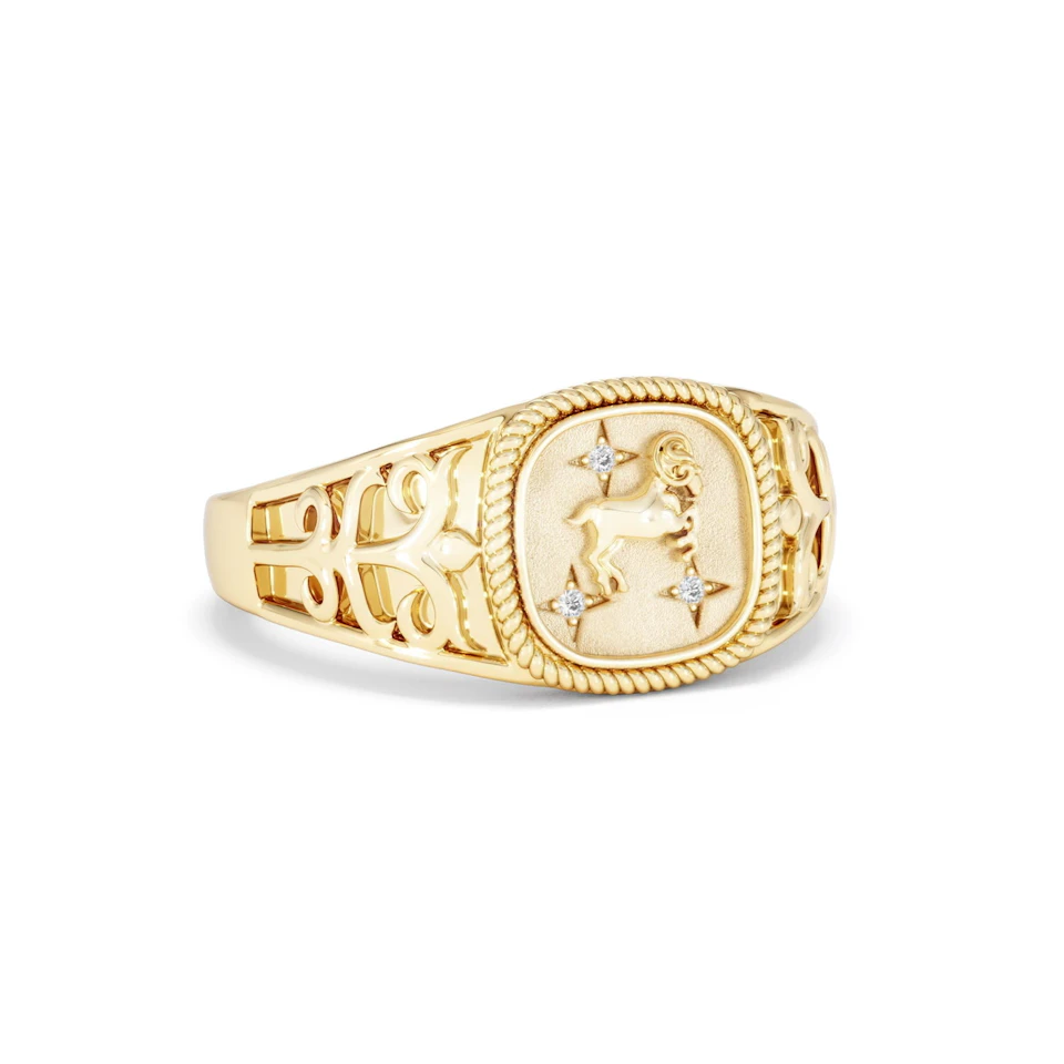 Aries Zodiac 0.01ct Lab Diamond Signet Ring in 18K Gold Vermeil