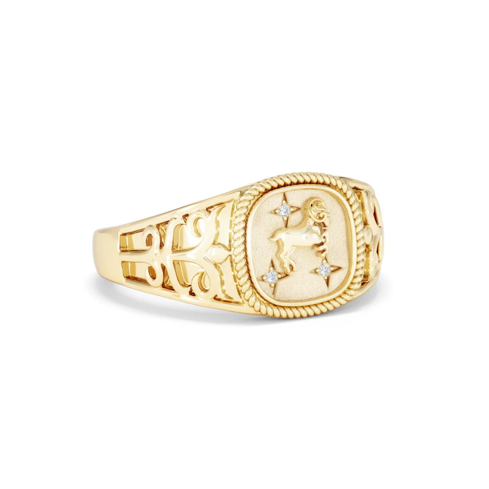 Aries Zodiac 0.01ct Lab Diamond Signet Ring in 18K Gold Vermeil