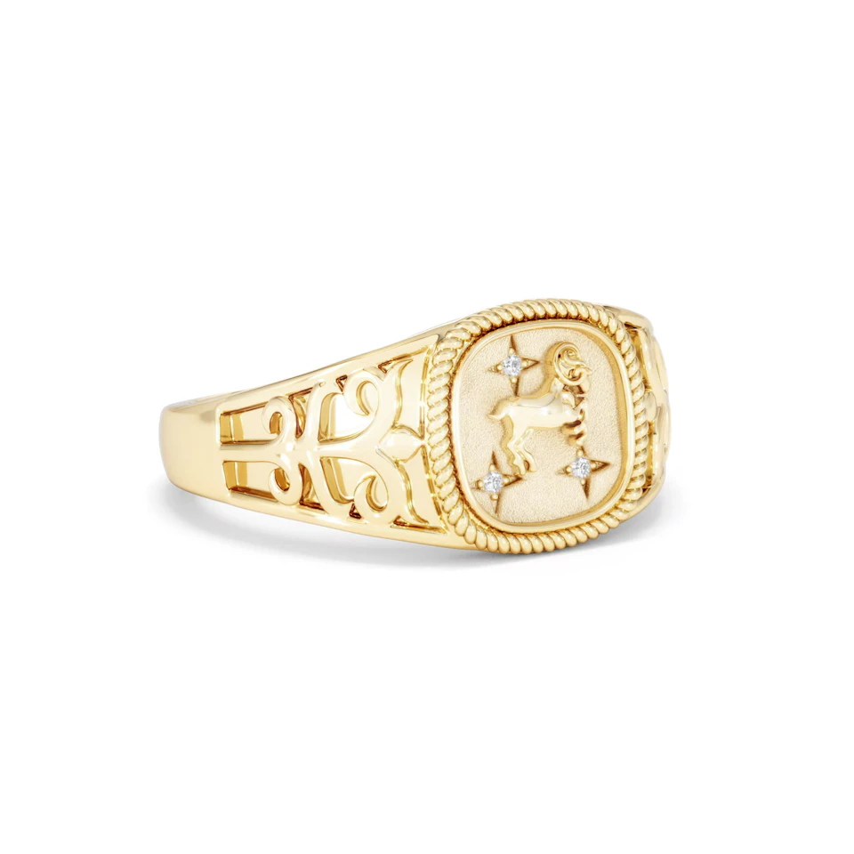 Aries Zodiac 0.01ct Lab Diamond Signet Ring in 18K Gold Vermeil