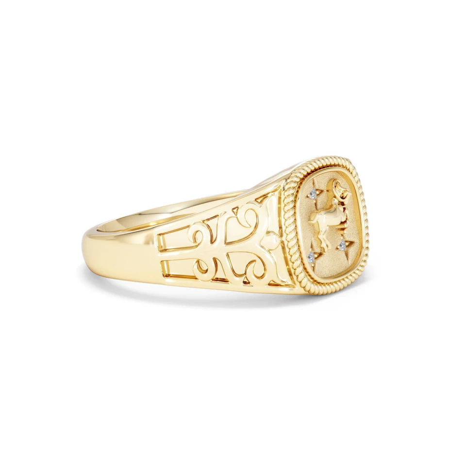 Aries Zodiac 0.01ct Lab Diamond Signet Ring in 18K Gold Vermeil