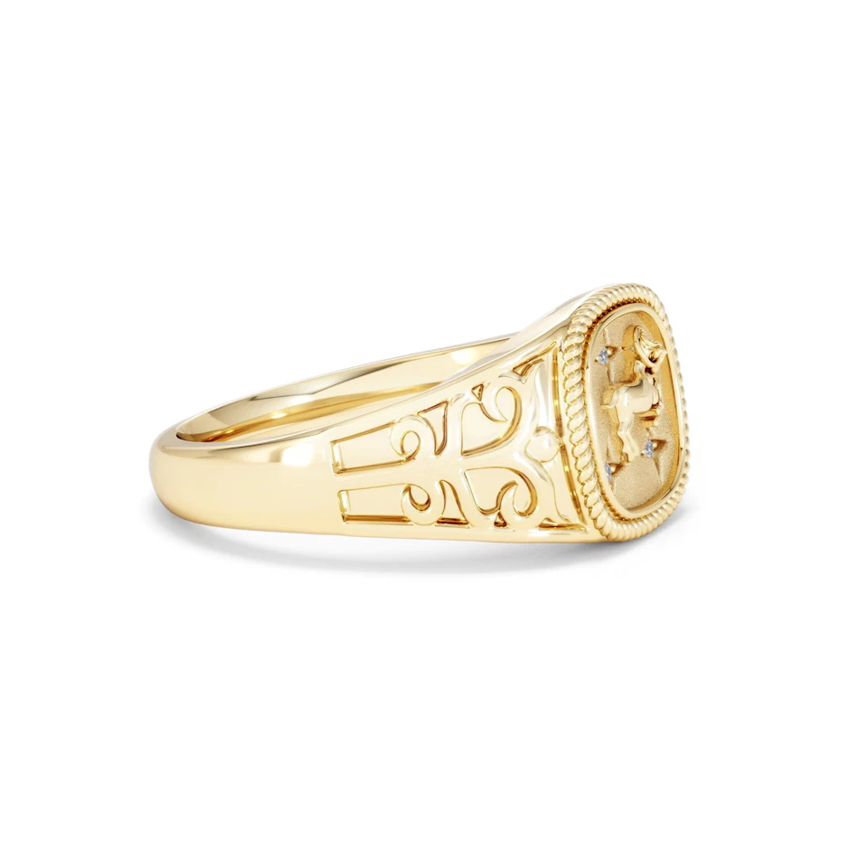 Aries Zodiac 0.01ct Lab Diamond Signet Ring in 18K Gold Vermeil
