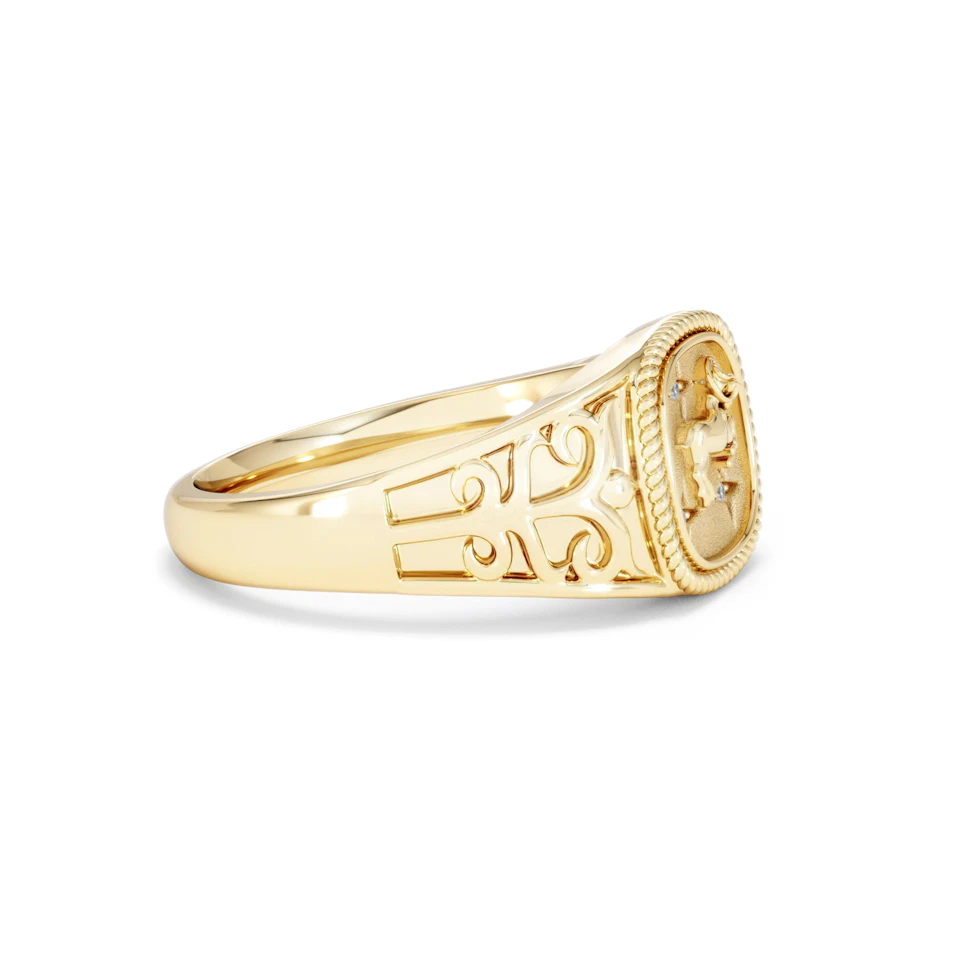 Aries Zodiac 0.01ct Lab Diamond Signet Ring in 18K Gold Vermeil