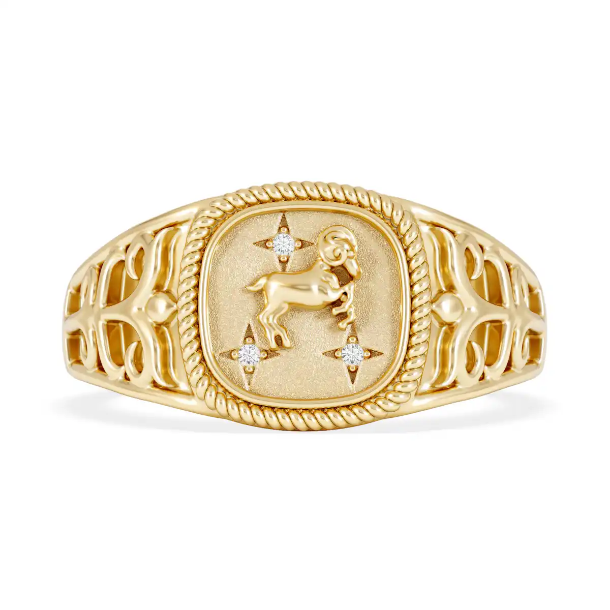 Aries Zodiac 0.01ct Lab Diamond Signet Ring in 18K Gold Vermeil