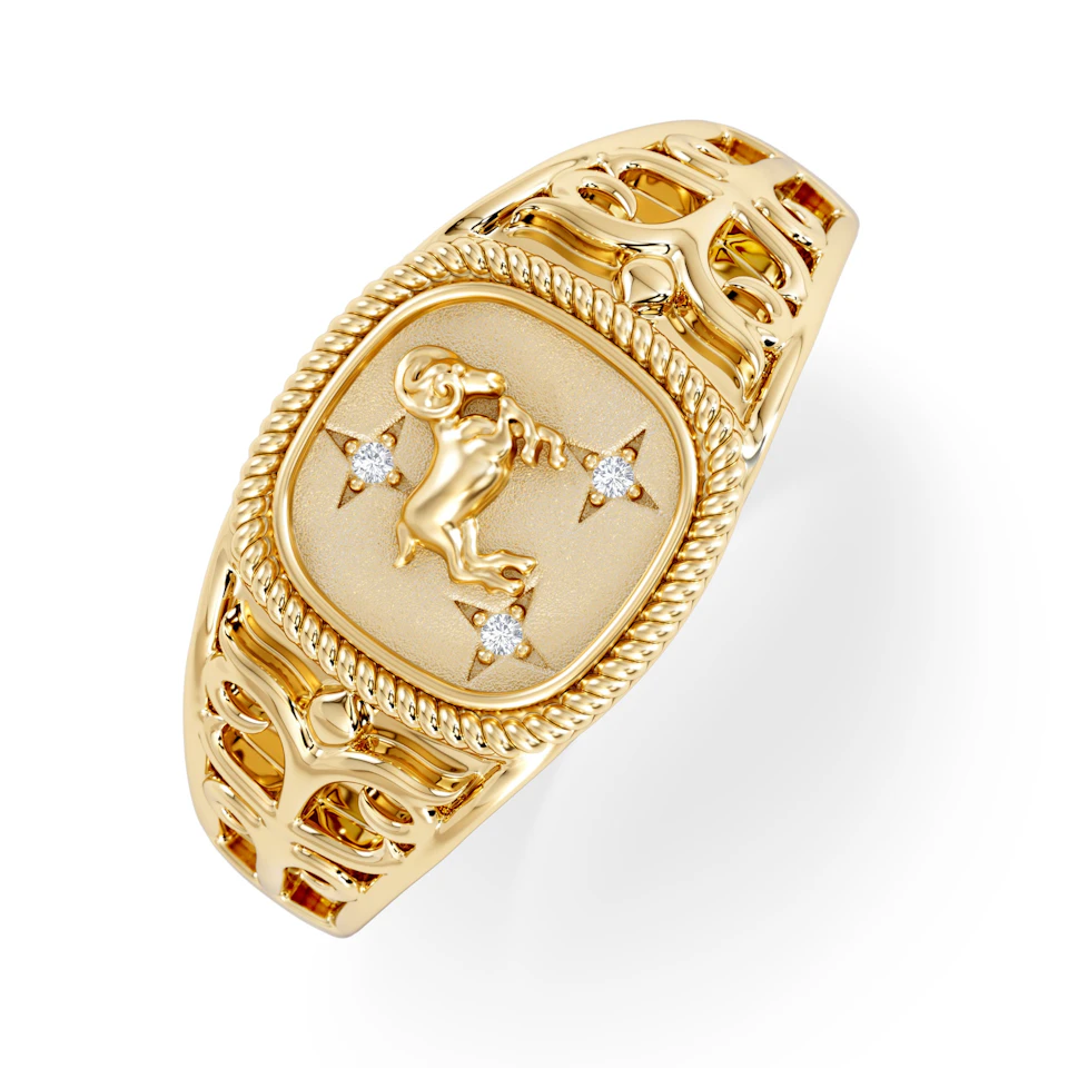 Aries Zodiac 0.01ct Lab Diamond Signet Ring in 18K Gold Vermeil