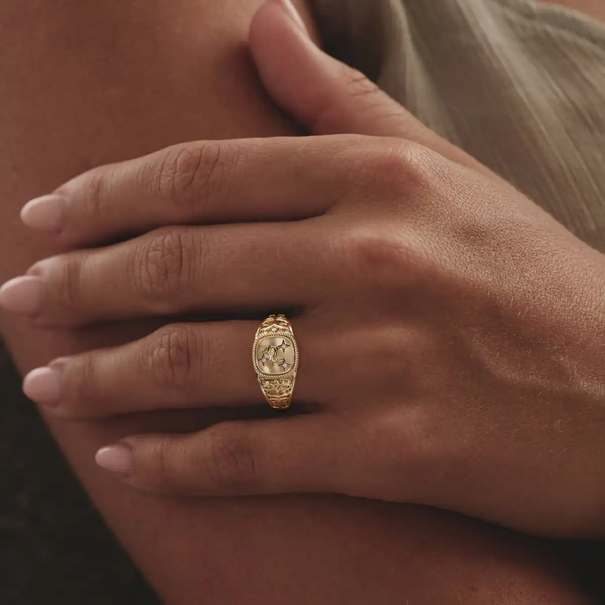 Aries Zodiac 0.01ct Lab Diamond Signet Ring in 18K Gold Vermeil