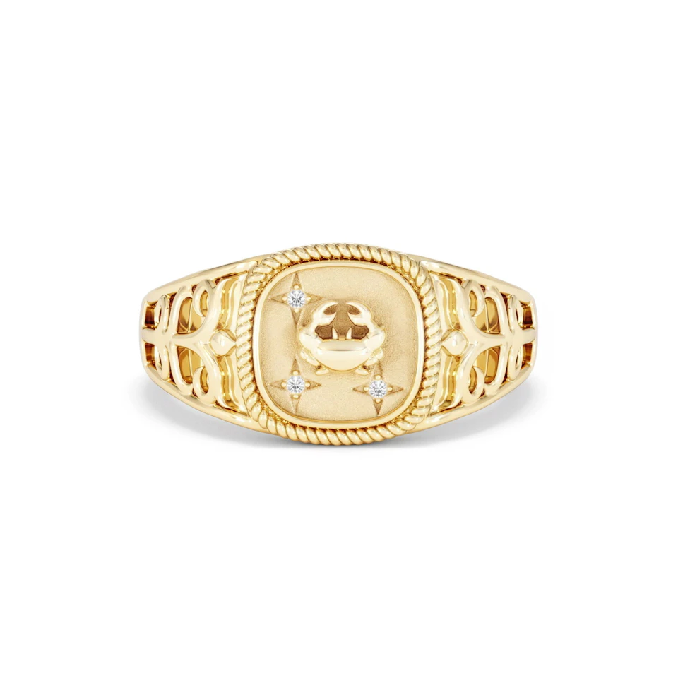 Cancer Zodiac 0.01ct Lab Diamond Signet Ring in 18K Gold Vermeil