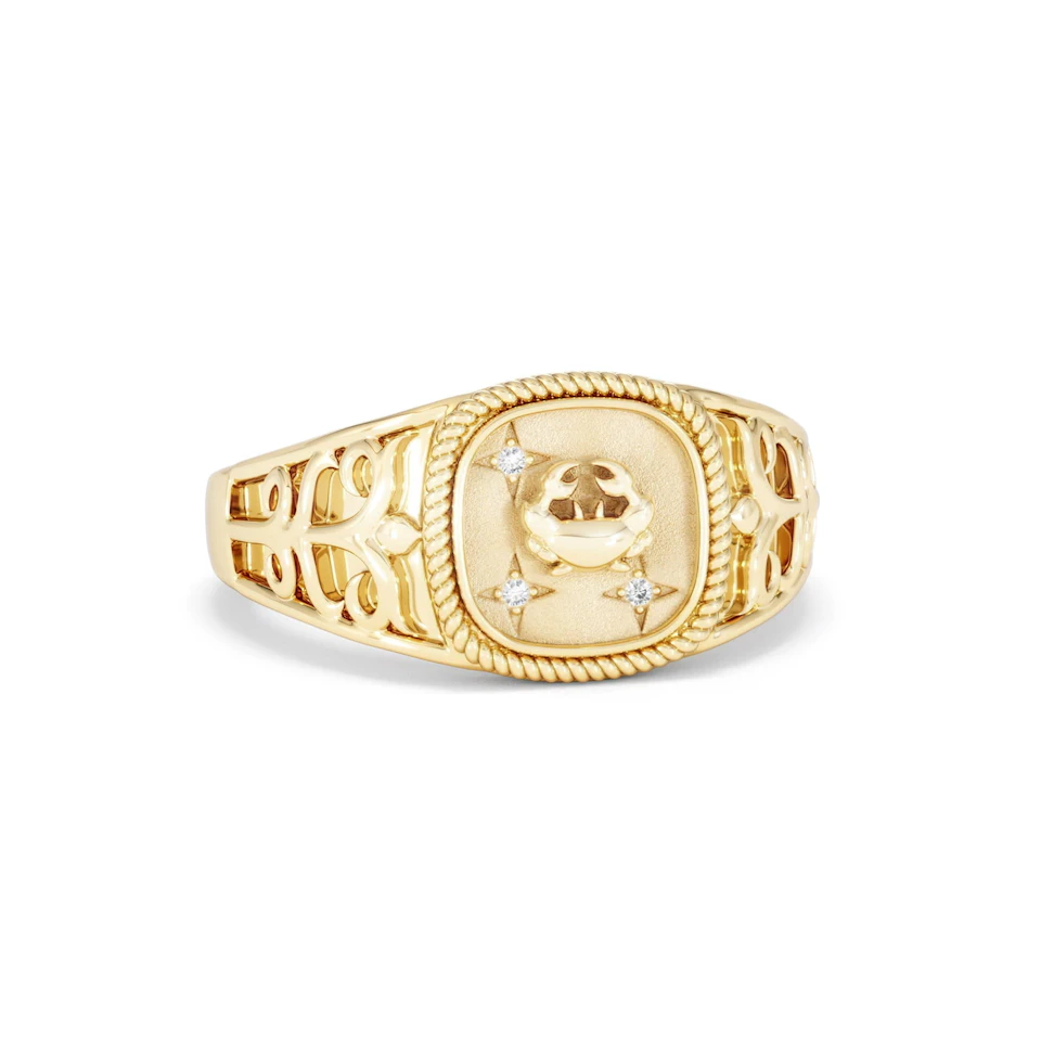 Cancer Zodiac 0.01ct Lab Diamond Signet Ring in 18K Gold Vermeil