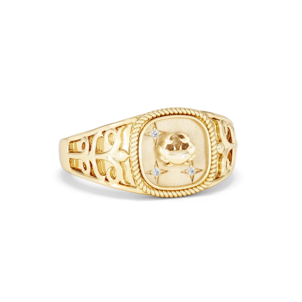 Cancer Zodiac 0.01ct Lab Diamond Signet Ring in 18K Gold Vermeil