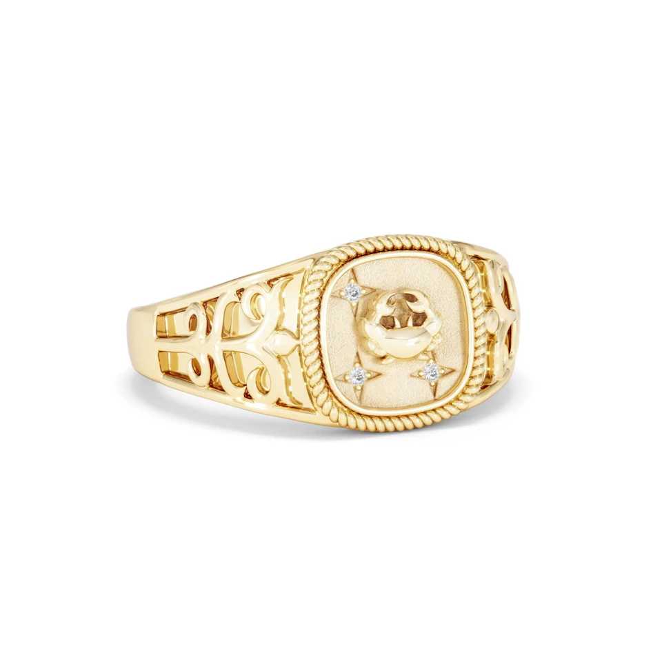 Cancer Zodiac 0.01ct Lab Diamond Signet Ring in 18K Gold Vermeil
