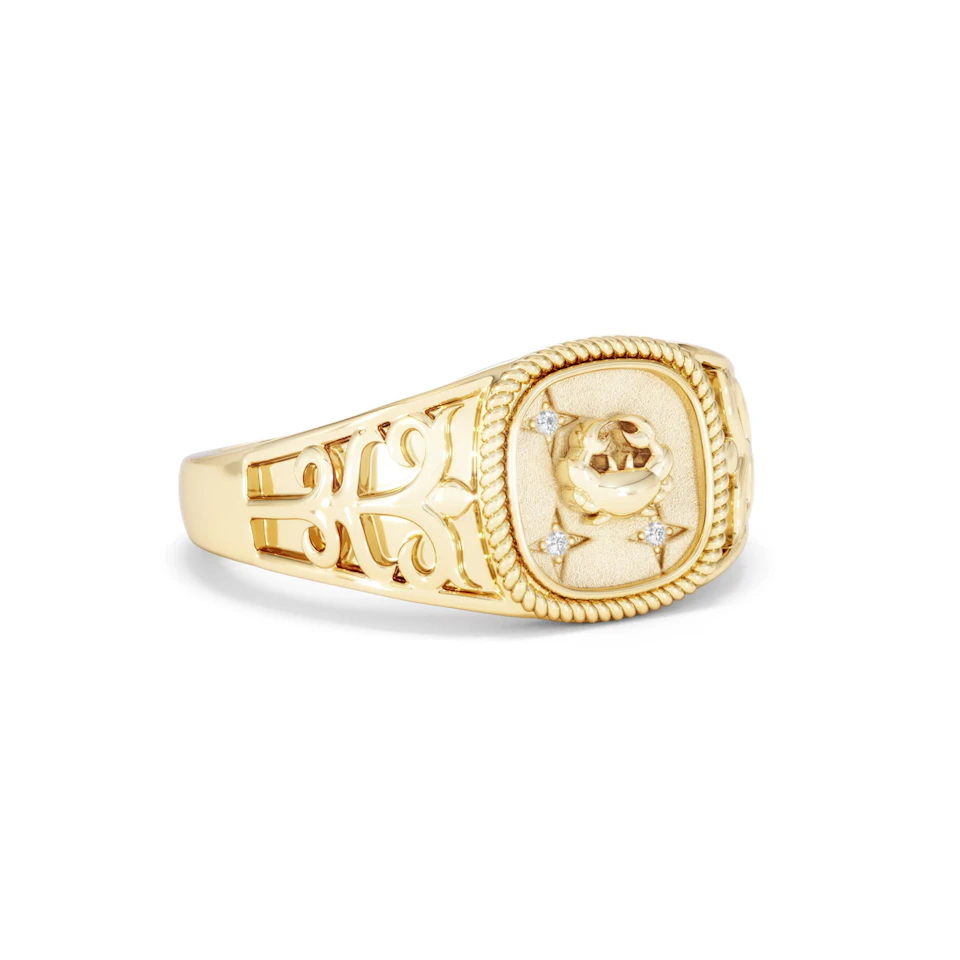 Cancer Zodiac 0.01ct Lab Diamond Signet Ring in 18K Gold Vermeil