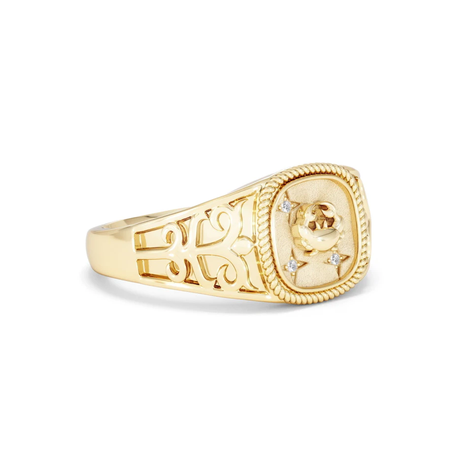 Cancer Zodiac 0.01ct Lab Diamond Signet Ring in 18K Gold Vermeil