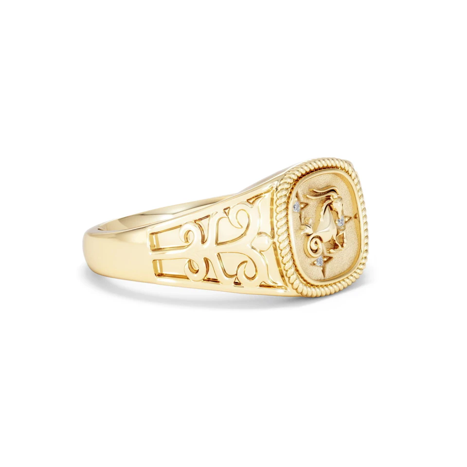 Capricorn Zodiac 0.01ct Lab Diamond Signet Ring in 18K Gold Vermeil